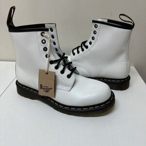 Dr Martens 1460 Smooth Leather Lace Up Combat Boots White Men 8 Women 9 NEW